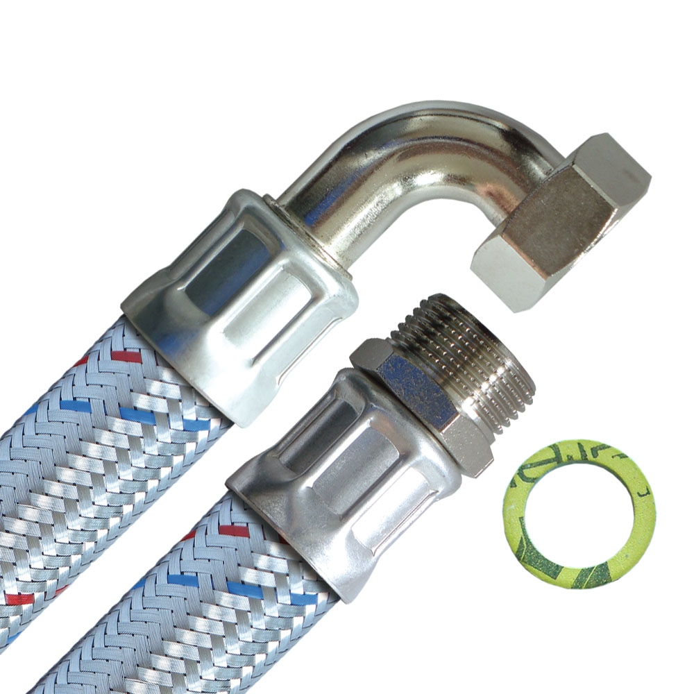 Flexschlauch 1"AG x 1"ÜM Bogen, DN25, Inliner EPDM, Geflecht verzinkt, PN10, -20 bis 90°C