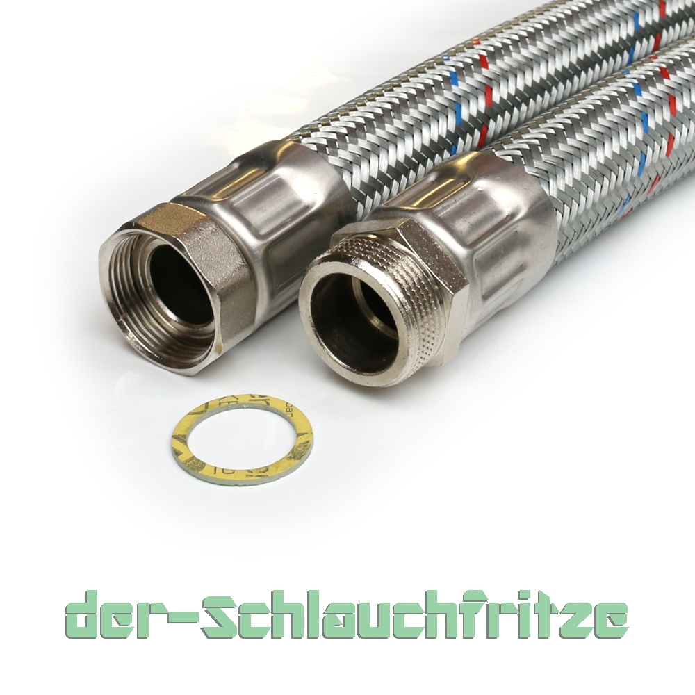 Flexschlauch 1 1/4"ÜM x 1 1/4"AG, DN32, Inliner EPDM, Geflecht verzinkt, PN10, -20 bis 90°C, 30cm – Bild 1