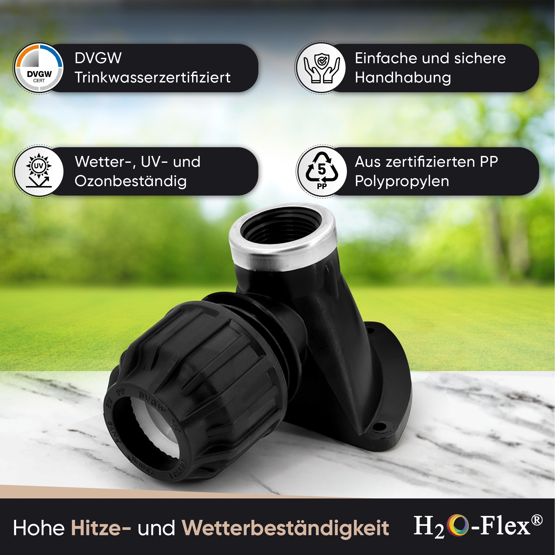 20er PP Klemmfitting Wandwinkel mit 1/2" Innengewinde für PE Rohr – Bild 4