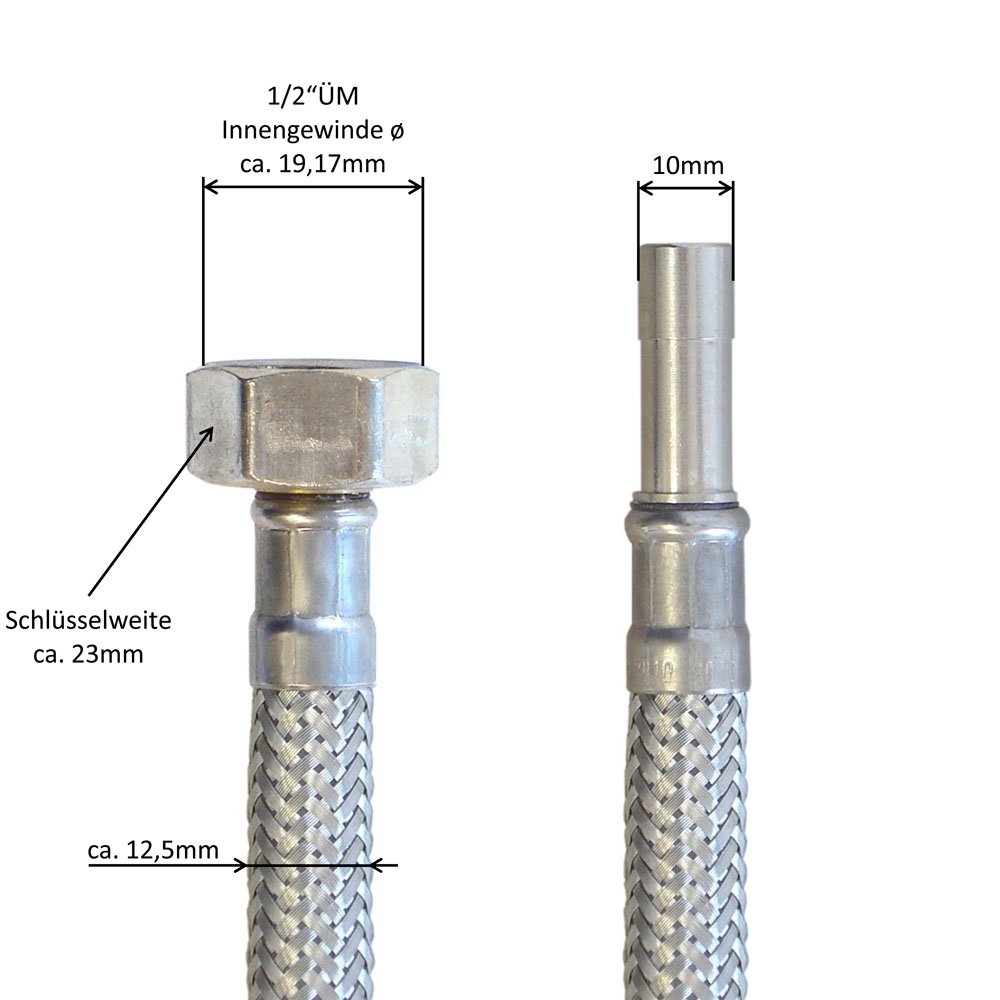 Flexschlauch 1/2"ÜM x 10mm Rohr für Trinkwasser, DN08, Inliner HDPE, PN10, -15 bis 70°C, 20cm – Bild 3