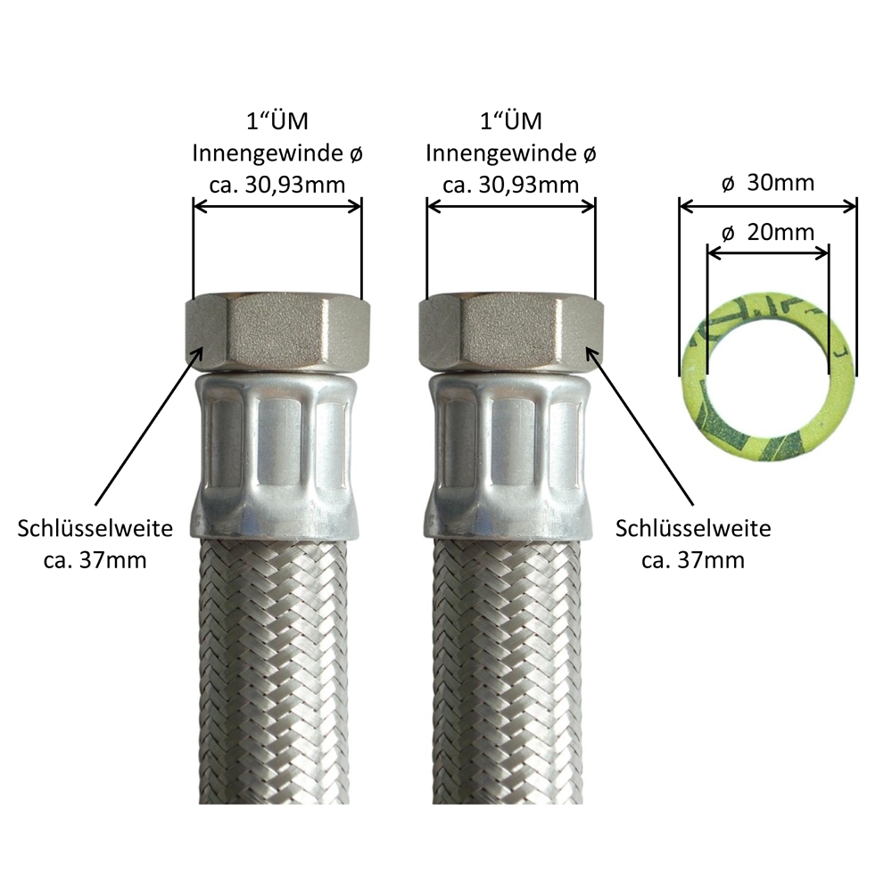 Flexschlauch 1"ÜM x 1"ÜM, DN25, Inliner EPDM, Geflecht VA, PN10, -20 bis 90°C