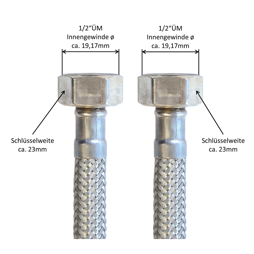Flexschlauch 1/2"ÜM x 1/2"ÜM für Trinkwasser, DN08, Inliner HDPE, PN10, -15 bis 70°C, 20cm – Bild 3
