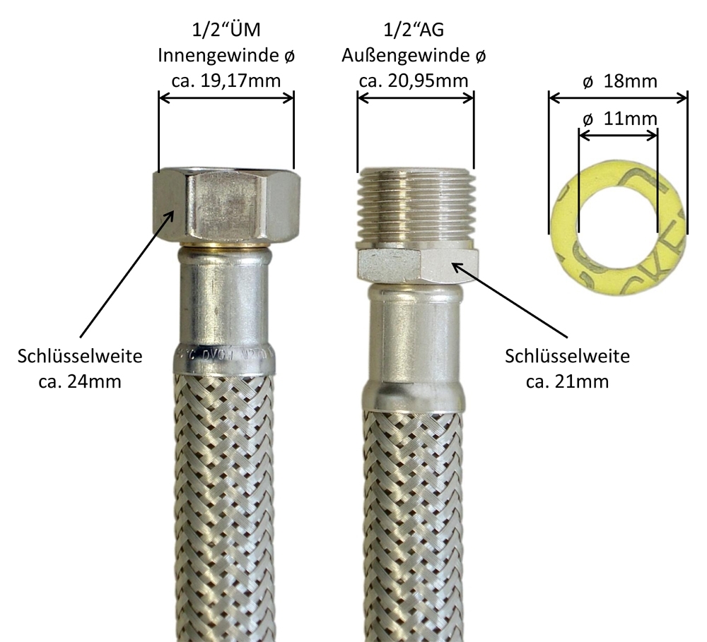 Flexschlauch 1/2"ÜM x 1/2"AG für Trinkwasser, DN13, Inliner HDPE, PN10, -15 bis 70°C, 30cm – Bild 3