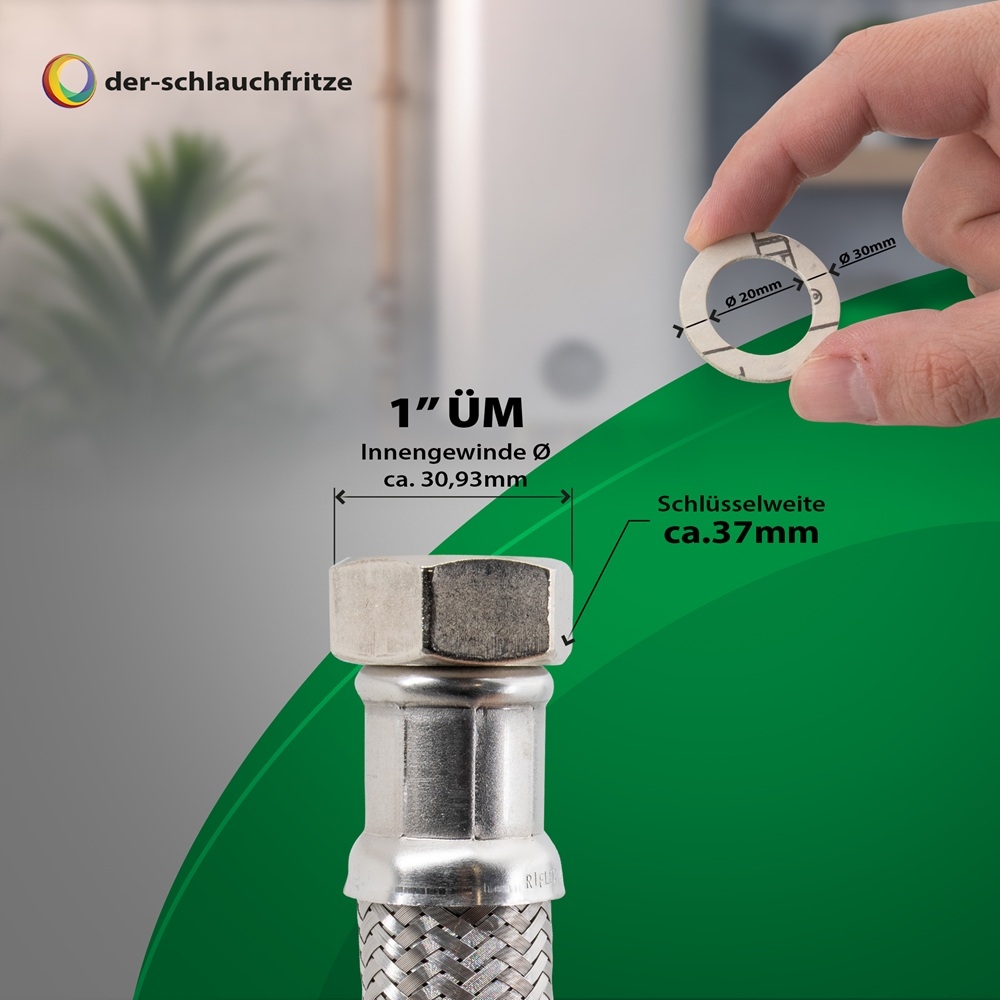 Flexschlauch 1"ÜM x 1"ÜM für Trinkwasser, DN25, Inliner HDPE, PN10, -15 bis 70°C, 30cm – Bild 3