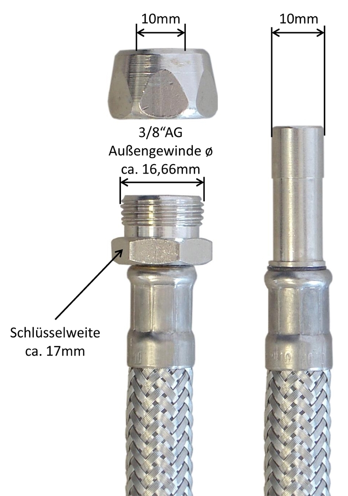 Flexschlauch 10mm Quetsch x 10mm Rohrstutzen für Trinkwasser, DN08, Inliner HDPE, PN10, 15cm – Bild 3