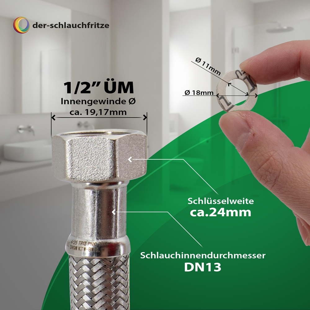 Flexschlauch 1/2"ÜM x 1/2"ÜM für Trinkwasser, DN13, Inliner HDPE, PN10, -15 bis 70°C, 30cm – Bild 3