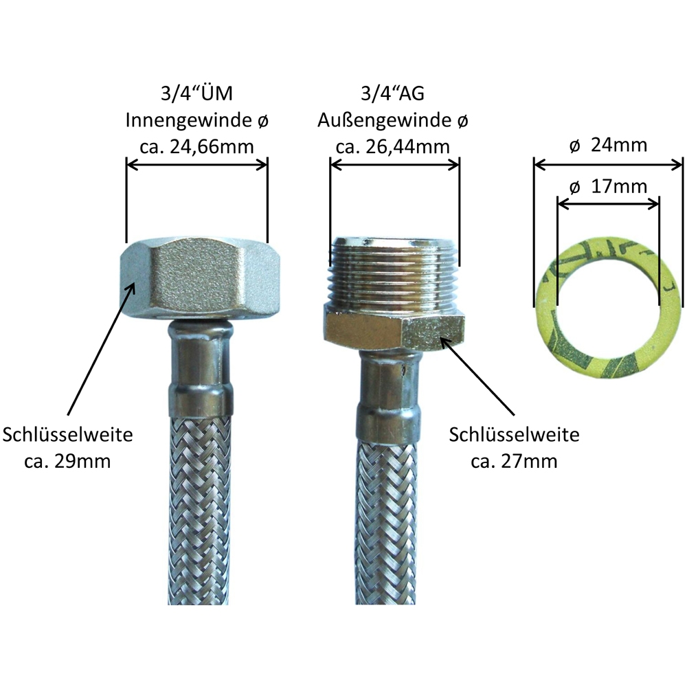 Flexschlauch 3/4"ÜM x 3/4"AG für Trinkwasser, DN08, Inliner HDPE, PN10, -15 bis 70°C, 20cm – Bild 3