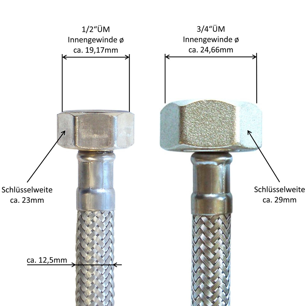 Flexschlauch 1/2"ÜM x 3/4"ÜM für Trinkwasser, DN08, Inliner HDPE, PN10, -15 bis 70°C, 20cm – Bild 3