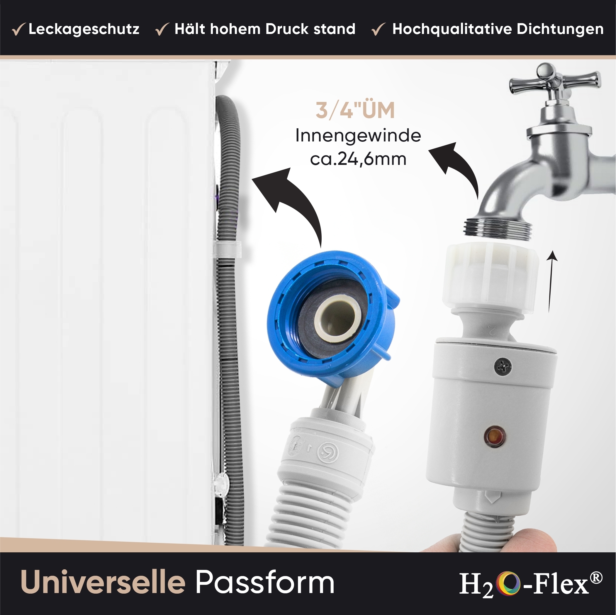 1,5m Aquastop-Schlauch, 3/4"ÜM x 3/4"ÜM mit Bogen, Zulaufschlauch für die Waschmaschine – Bild 4