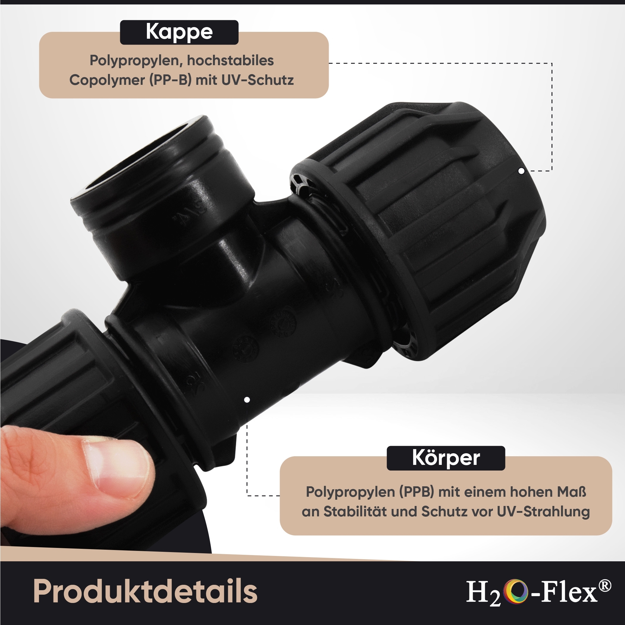 20er PP Klemmfitting T-Stück mit 1/2" Innengewinde für PE Rohr – Bild 3