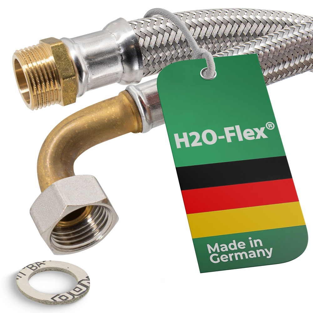 Flexschlauch 1 1/4"AG x 1 1/4"ÜM Bogen für Trinkwasser, DN32, Inliner HDPE, PN10, -15 bis 70°C, 30cm