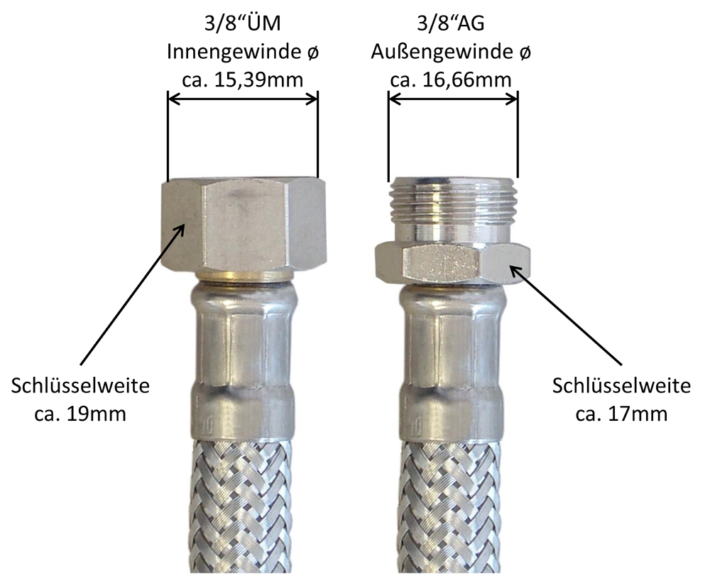 Flexschlauch 3/8"ÜM x 3/8"AG für Trinkwasser, DN08, Inliner HDPE, PN10, -15 bis 70°C, 15cm – Bild 3