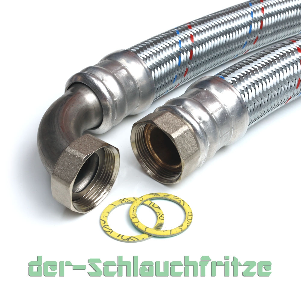 Flexschlauch 1 1/2"ÜM x 1 1/2"ÜM Bogen, DN40, Inliner EPDM, Geflecht verzinkt, PN6, -20 bis 90°C