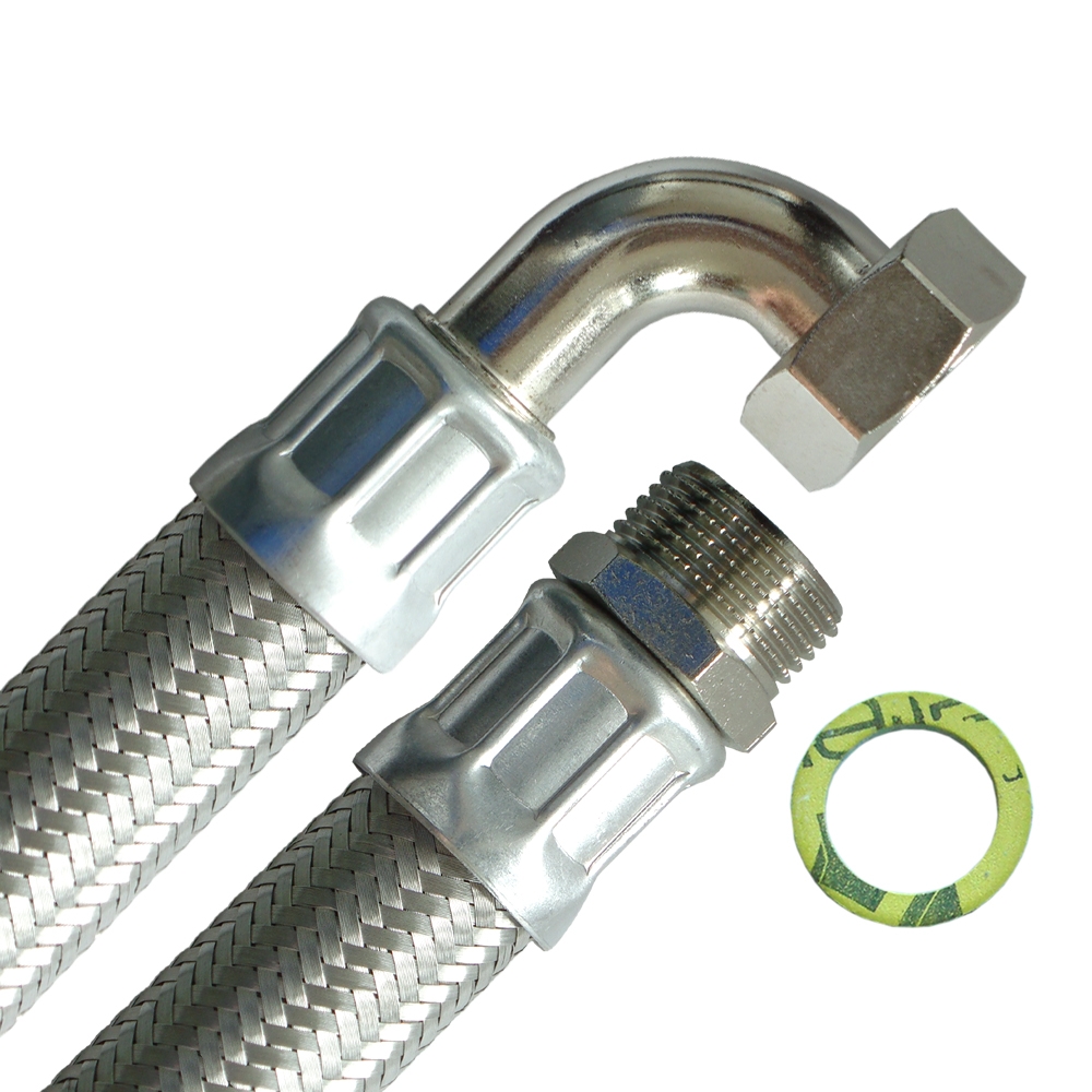 Flexschlauch 1"AG x 1"ÜM Bogen, DN25, Inliner EPDM, Geflecht VA, PN10, -20 bis 90°C
