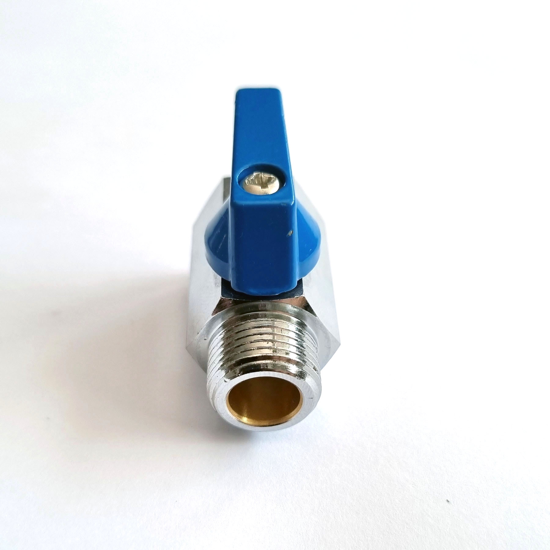 Mini-Kugelhahn flachdichtend, Absperrventil Messing, Anschluss IG auf AG, 3/8"