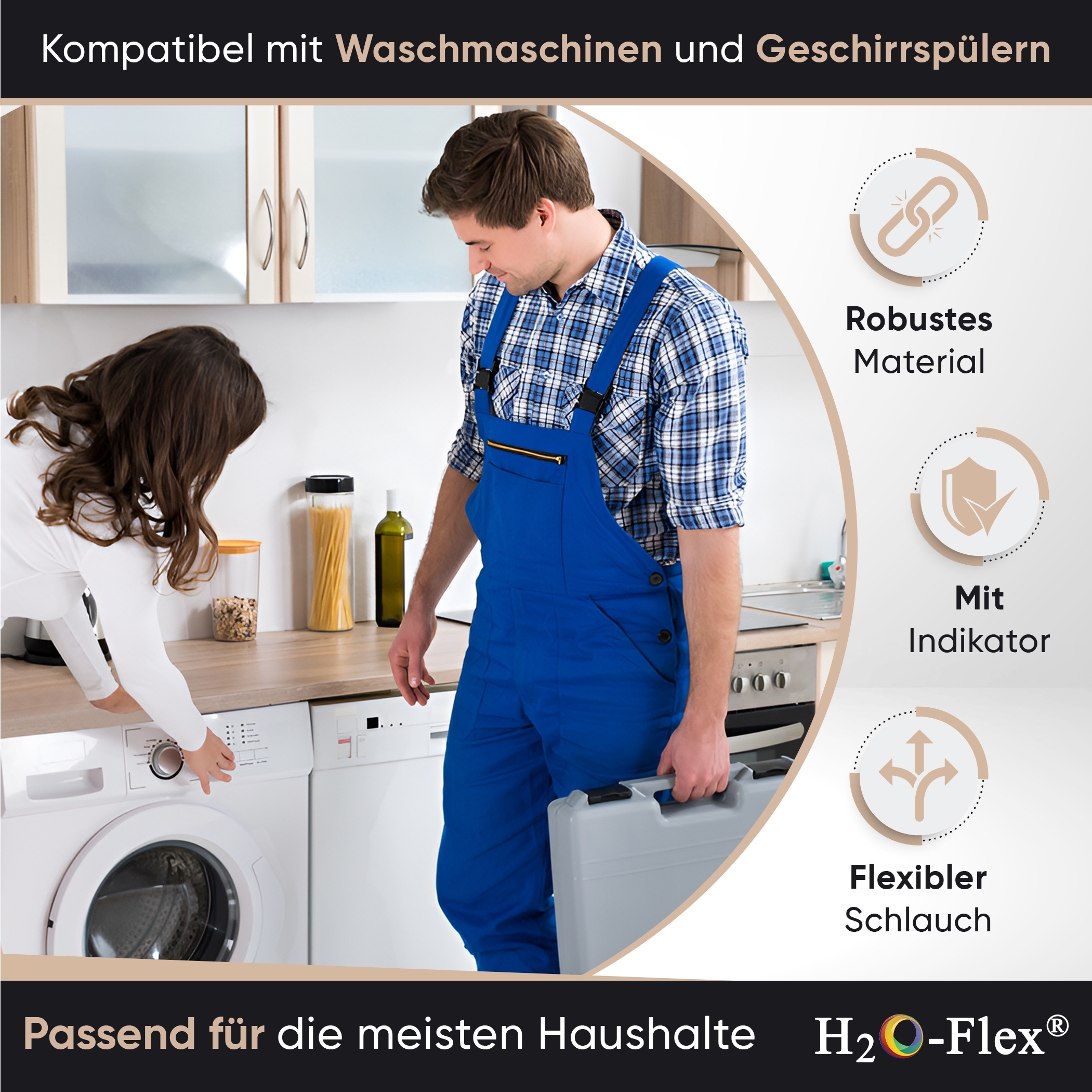 1,5m Aquastop-Schlauch, 3/4"ÜM x 3/4"ÜM mit Bogen, Zulaufschlauch für die Waschmaschine – Bild 3