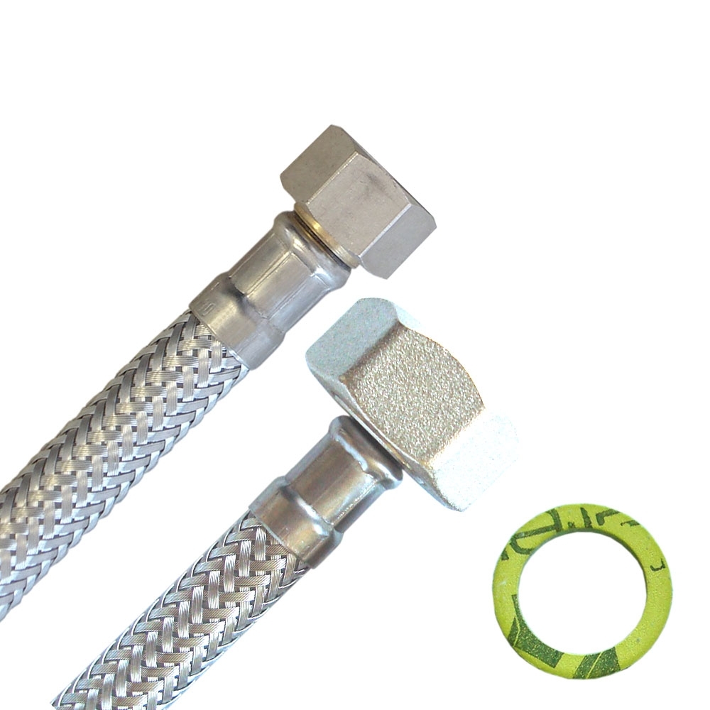 Flexschlauch 3/8"ÜM x 3/4"ÜM für Trinkwasser, DN08, Inliner HDPE, PN10, -15 bis 70°C, 20cm – Bild 1