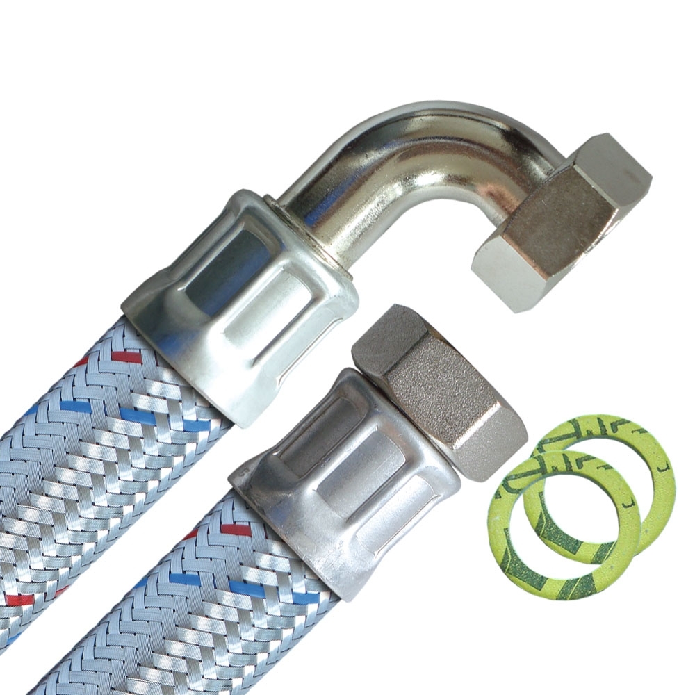 Flexschlauch 1"ÜM x 1"ÜM Bogen, DN25, Inliner EPDM, Geflecht verzinkt, PN10, -20 bis 90°C, 30cm – Bild 1