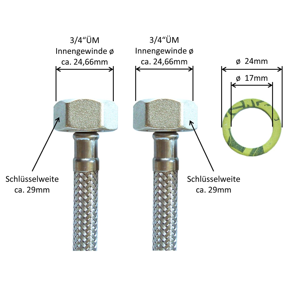 Flexschlauch 3/4"ÜM x 3/4"ÜM für Trinkwasser, DN08, Inliner HDPE, PN10, -15 bis 70°C, 50cm – Bild 3