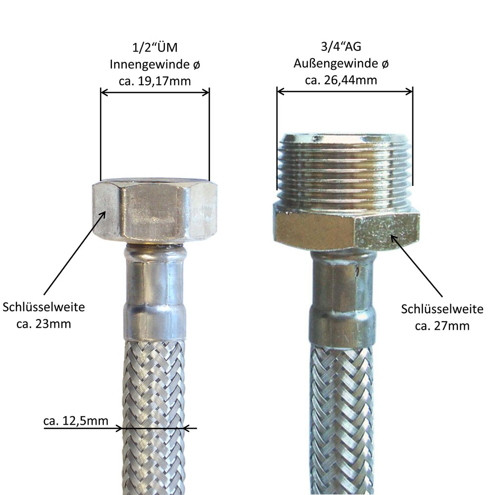 Flexschlauch 1/2"ÜM x 3/4"AG für Trinkwasser, DN08, Inliner HDPE, PN10, -15 bis 70°C, 20cm – Bild 3