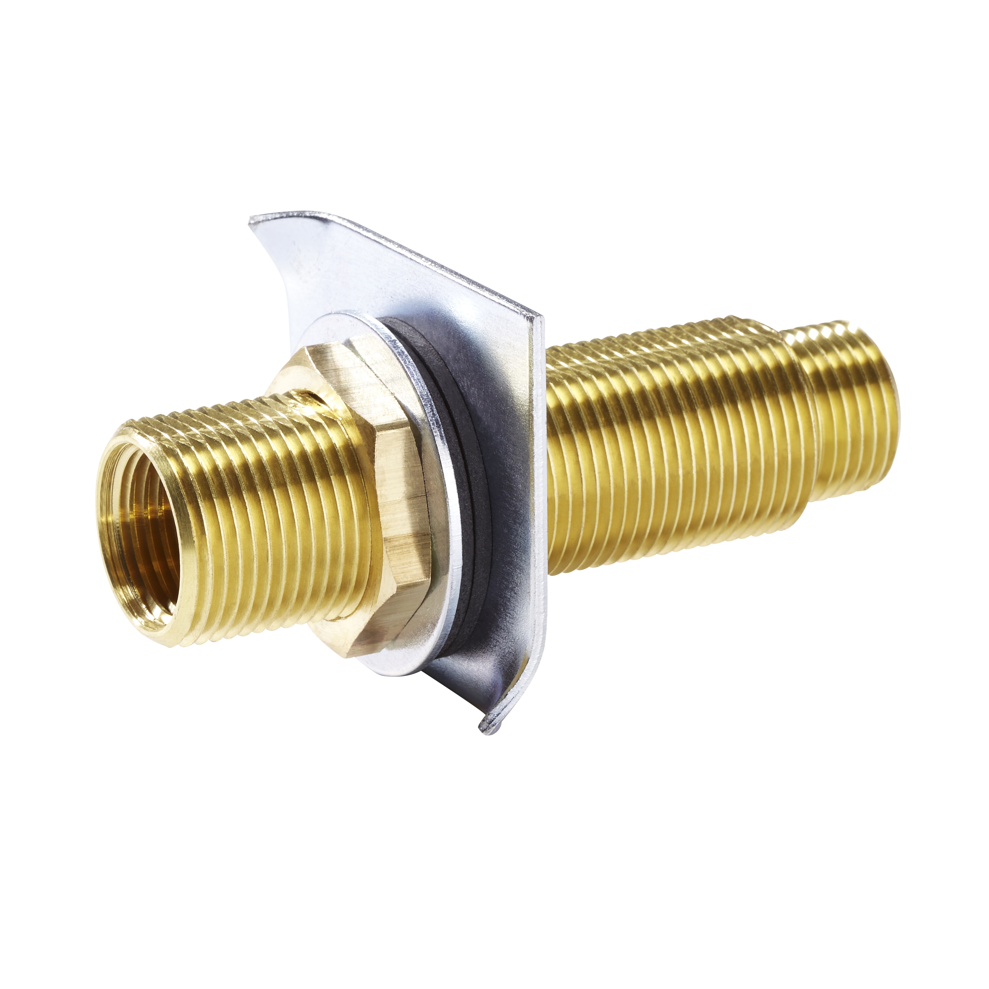 Wanddurchführung es. 3/4"AG und 1/2"IG, as. 1/2"AG, verdrehsicher mit Krallenplatte für Trockenbau – Bild 1
