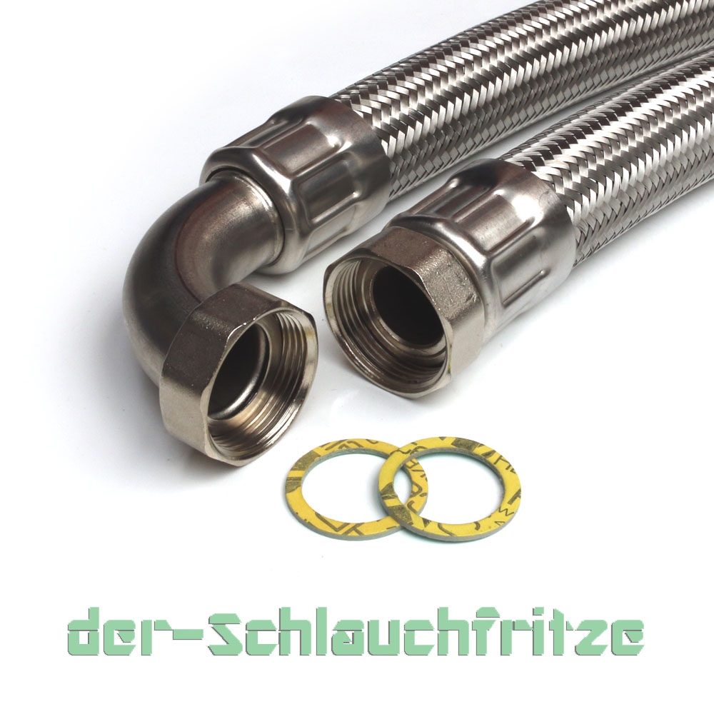 Flexschlauch 1 1/4"ÜM x 1 1/4"ÜM Bogen, DN32, Inliner EPDM, Geflecht VA, PN10, -20 bis 90°C, 30cm