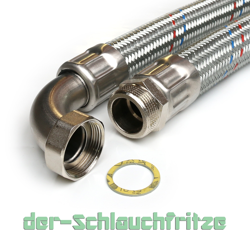 Flexschlauch 1 1/4"AG x 1 1/4"ÜM Bogen, DN32, Inliner EPDM, Geflecht verzinkt, PN10, -20 bis 90°C