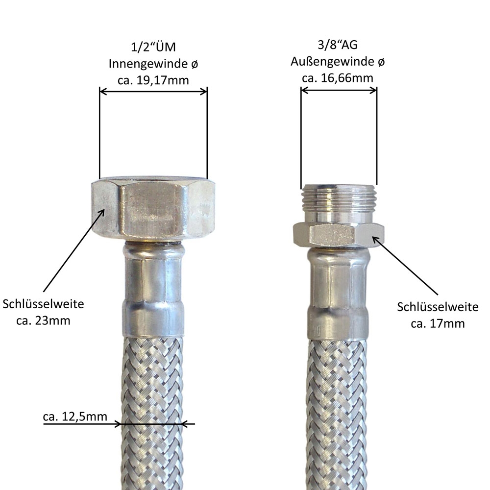 Flexschlauch 1/2"ÜM x 3/8"AG für Trinkwasser, DN08, Inliner HDPE, PN10, -15 bis 70°C, 20cm – Bild 3