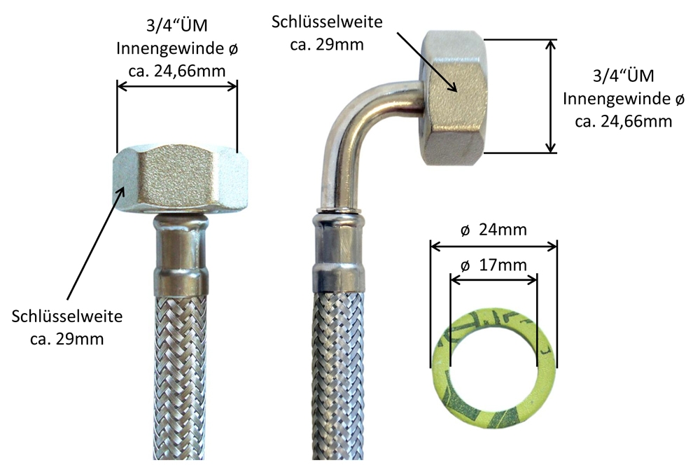 Flexschlauch 3/4"ÜM x 3/4"ÜM Bogen für Trinkwasser, DN08, Inliner HDPE, PN10, -15 bis 70°C, 70cm – Bild 3