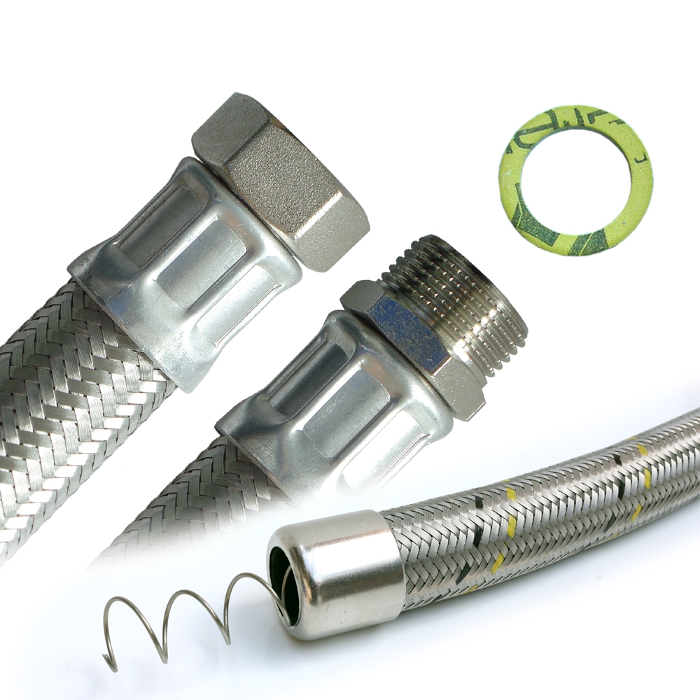 Saug-/Druckschlauch 1 1/4"ÜM x 1 1/4"AG, DN32, Inliner HDPE, Geflecht VA, PN10, -15 bis 80°C