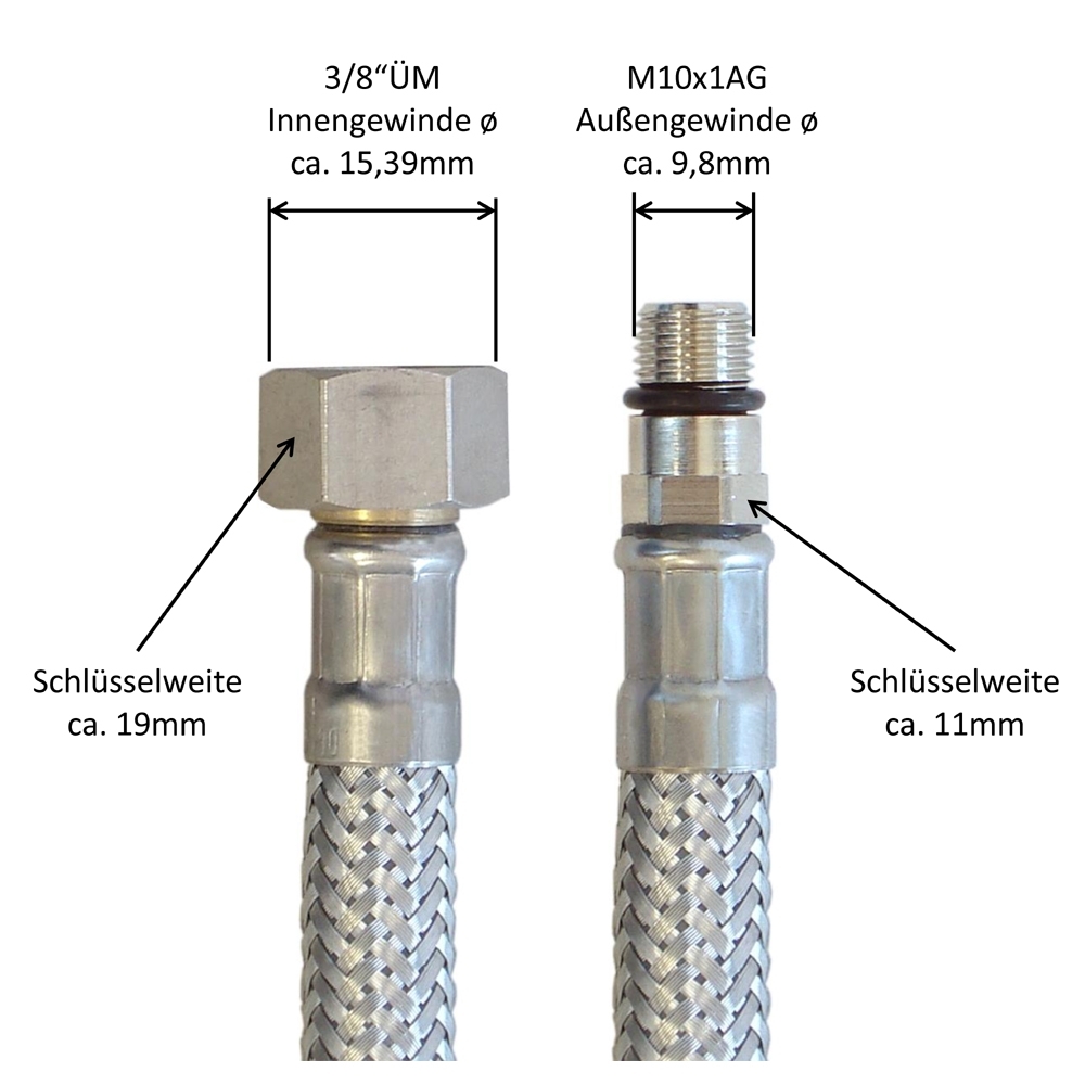 Armaturenschlauch 3/8"ÜM x M10 x 1 kurz für Trinkwasser, DN08, Inliner HDPE, PN10,-15 bis 70°C, 20cm – Bild 2