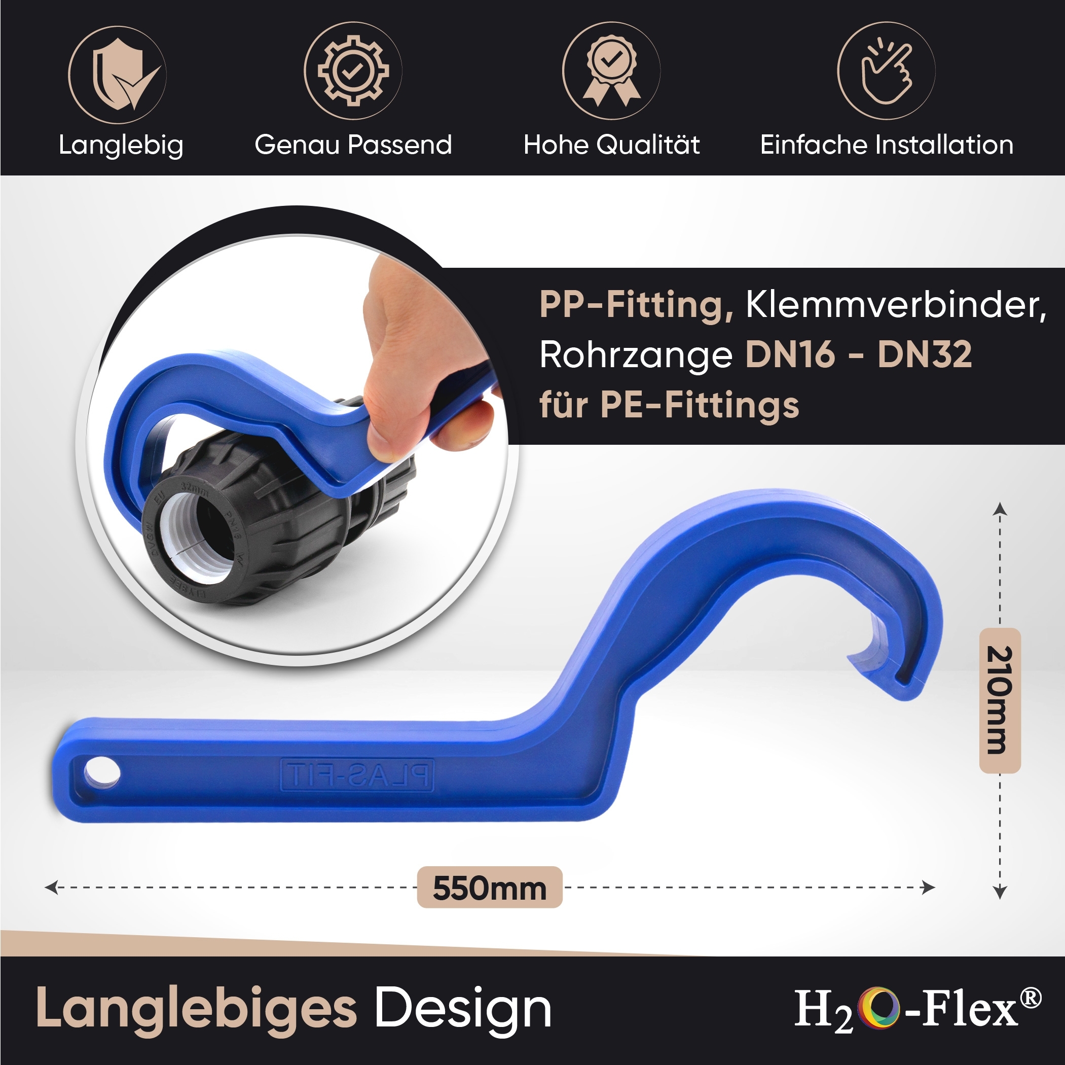 Rohrschlüssel DN16 - DN32 für PE-Fittinge, Klemmverbinder, Rohrzange