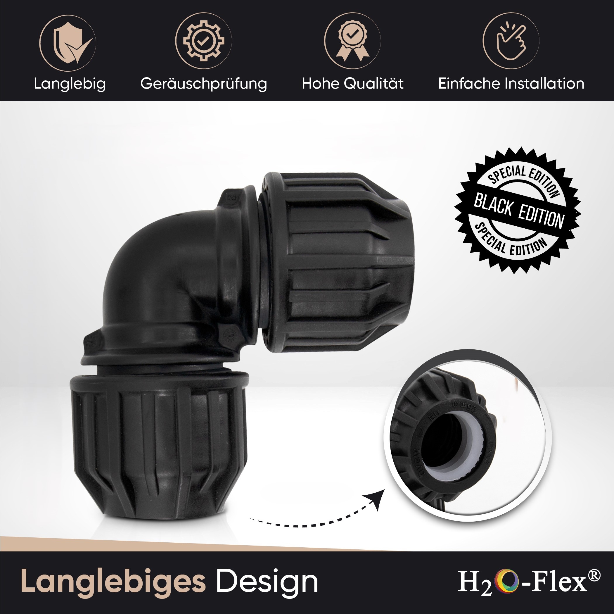 PP Klemmfitting Bogen / 90° Winkel für PE Rohr