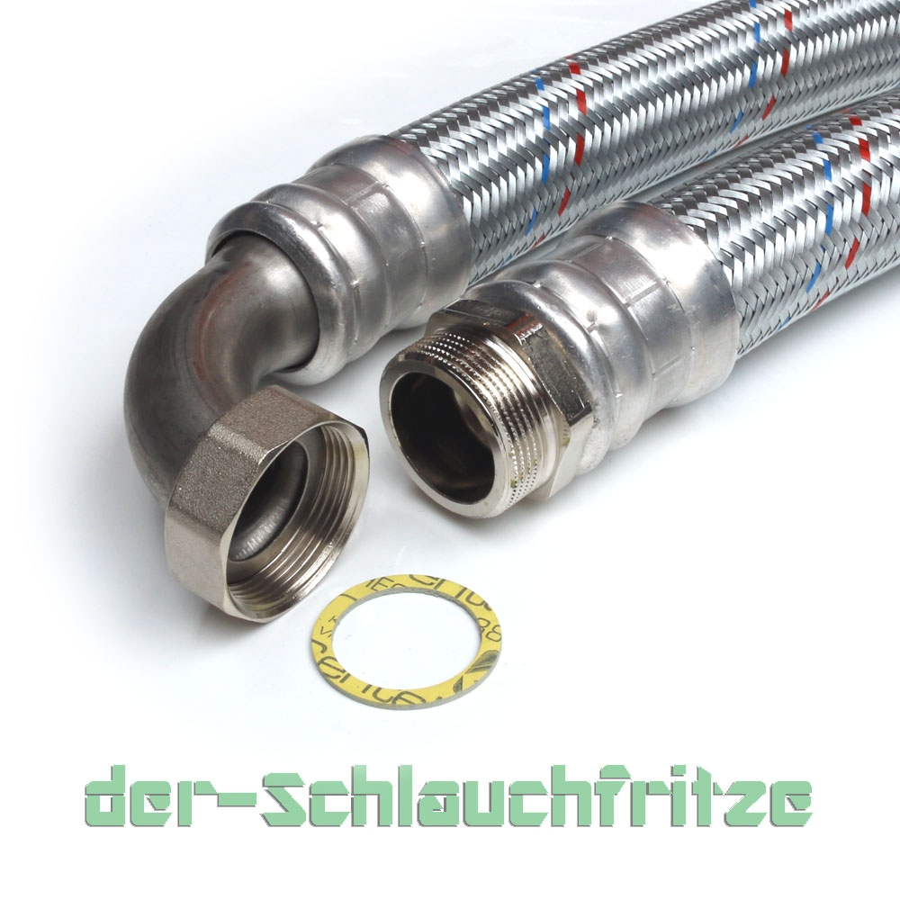 Flexschlauch 1 1/2"AG x 1 1/2"ÜM Bogen, DN40, Inliner EPDM, Geflecht verzinkt, PN6, -20 bis 90°C
