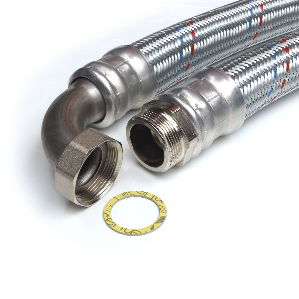 Flexschlauch 2"AG x 2"ÜM Bogen, DN50, Inliner EPDM, Geflecht verzinkt, PN4, -20 bis 90°C