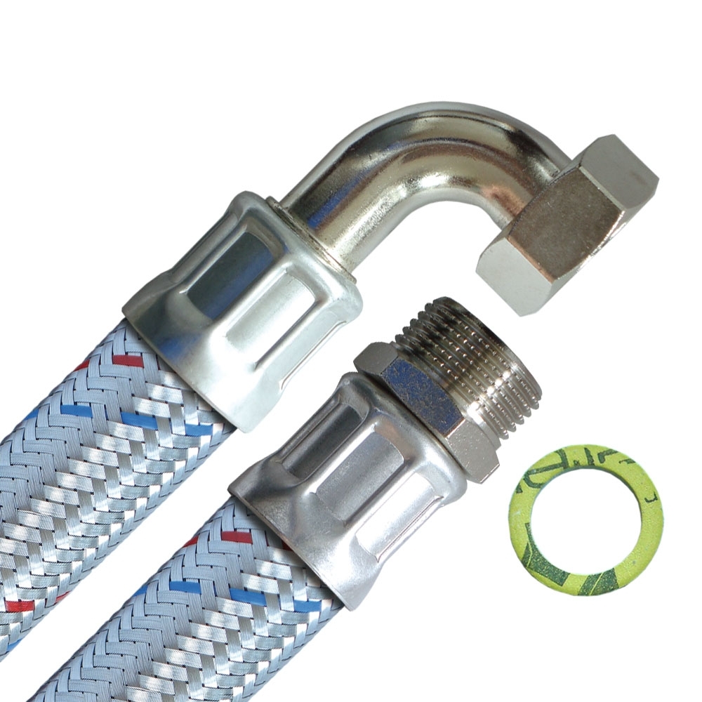 Flexschlauch 1"AG x 1"ÜM Bogen, DN25, Inliner EPDM, Geflecht verzinkt, PN10, -20 bis 90°C