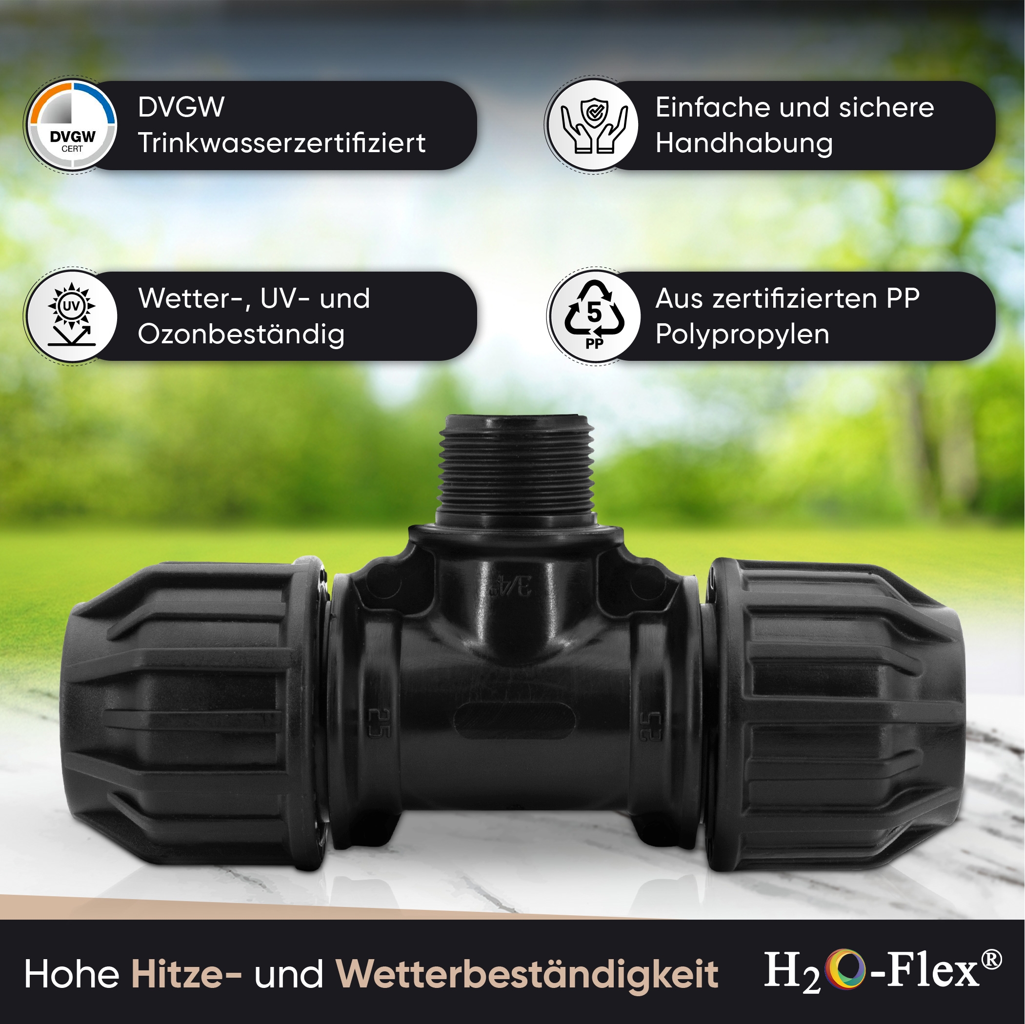 20er PP Klemmfitting T-Stück mit 3/4" Außengewinde für PE Rohr – Bild 4