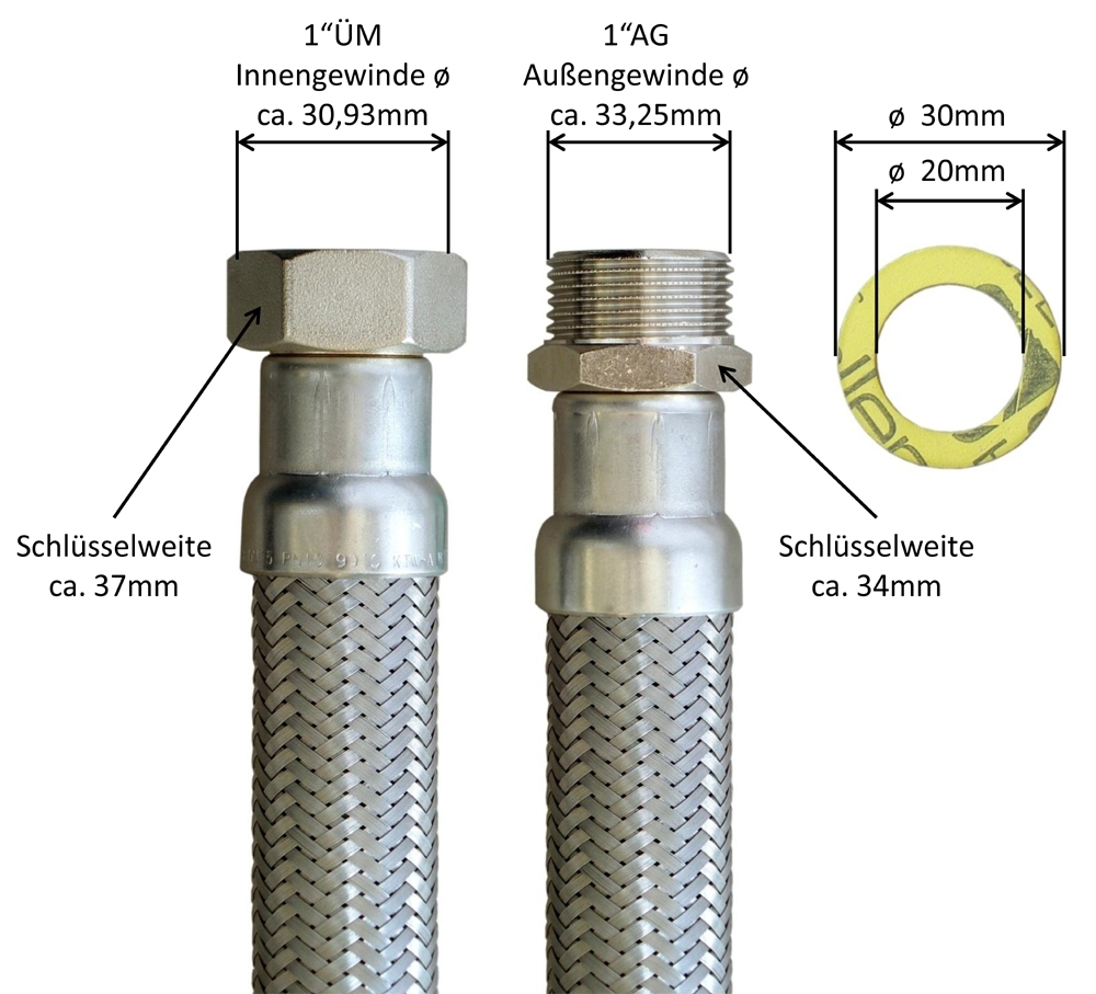 Flexschlauch 1"ÜM x 1"AG für Trinkwasser, DN25, Inliner HDPE, PN10, -15 bis 70°C, 30cm – Bild 3