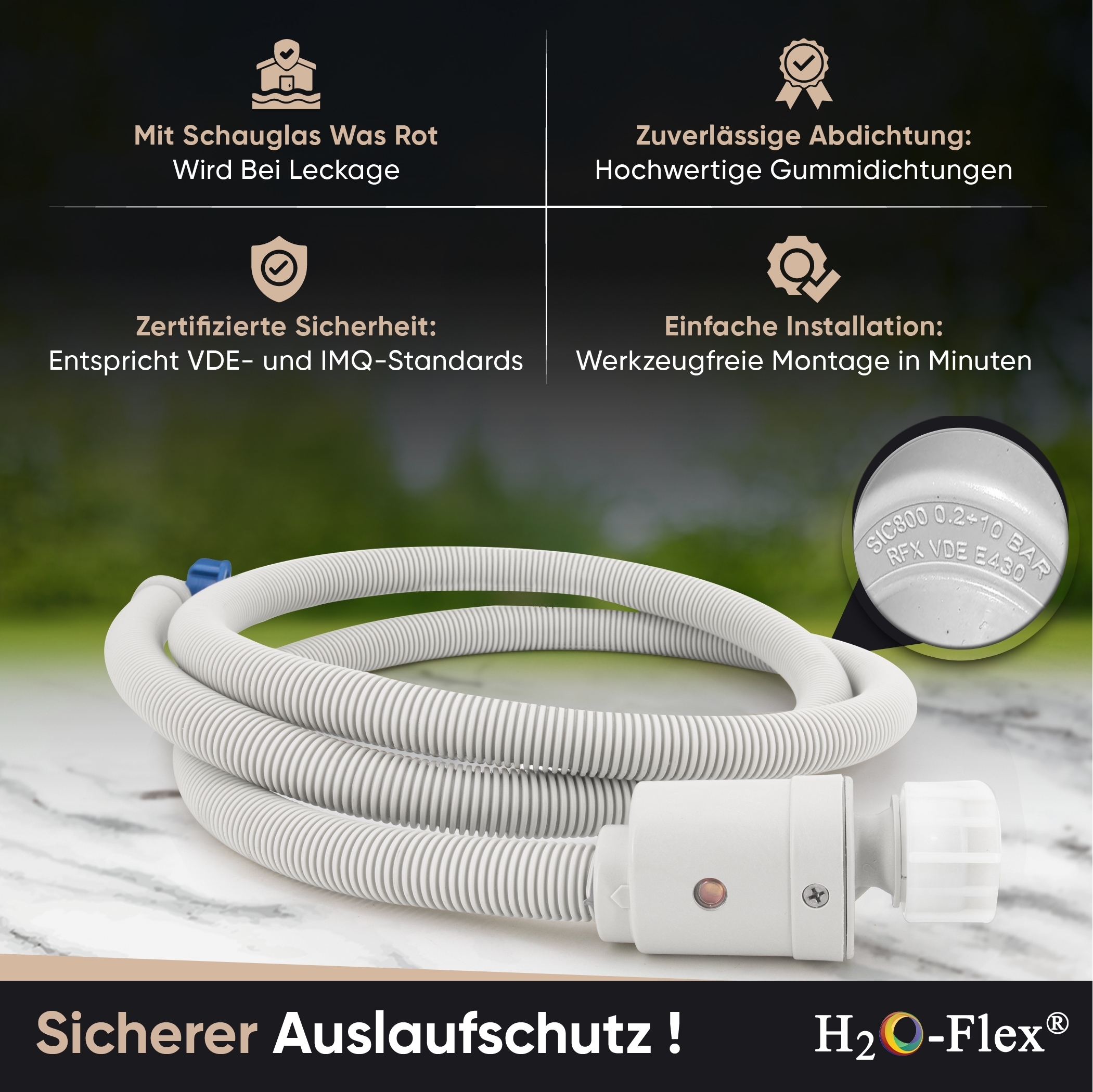 1,5m Aquastop-Schlauch, 3/4"ÜM x 3/4"ÜM mit Bogen, Zulaufschlauch für die Waschmaschine – Bild 5