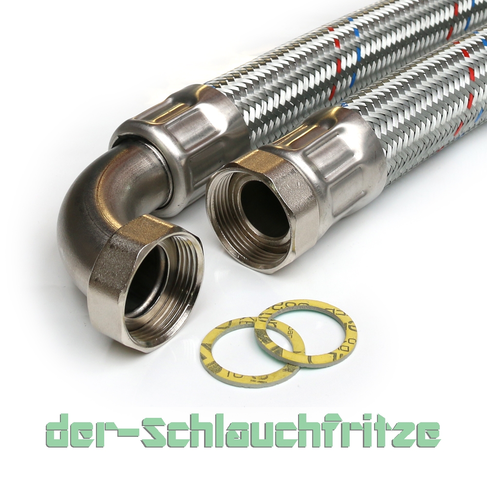 Flexschlauch 1 1/4"ÜM x 1 1/4"ÜM Bogen, DN32, Inliner EPDM, Geflecht verzinkt, PN10, -20 bis 90°C