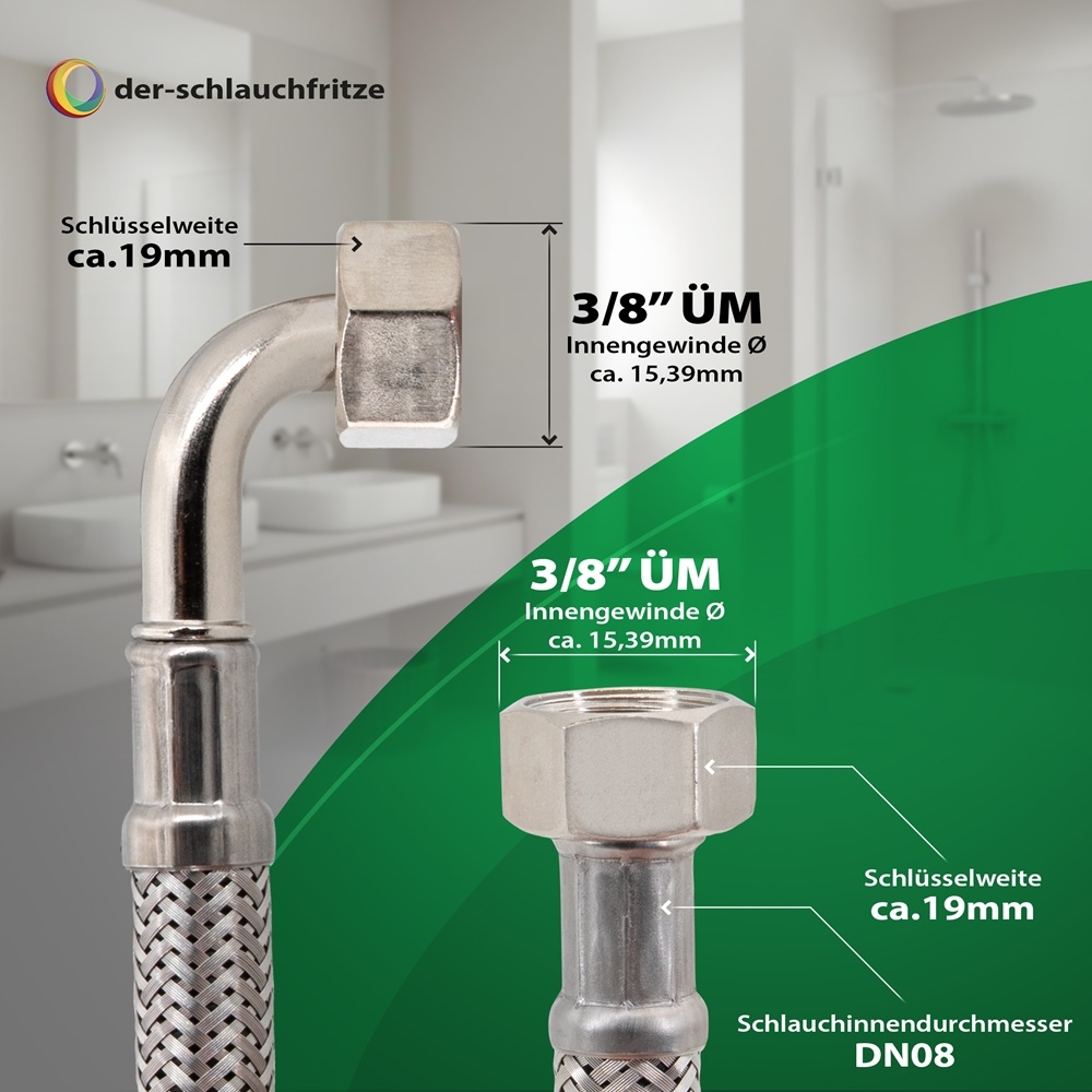 Flexschlauch 3/8"ÜM x 3/8"ÜM Bogen für Trinkwasser, DN08, Inliner HDPE, PN10, -15 bis 70°C, 15cm – Bild 3