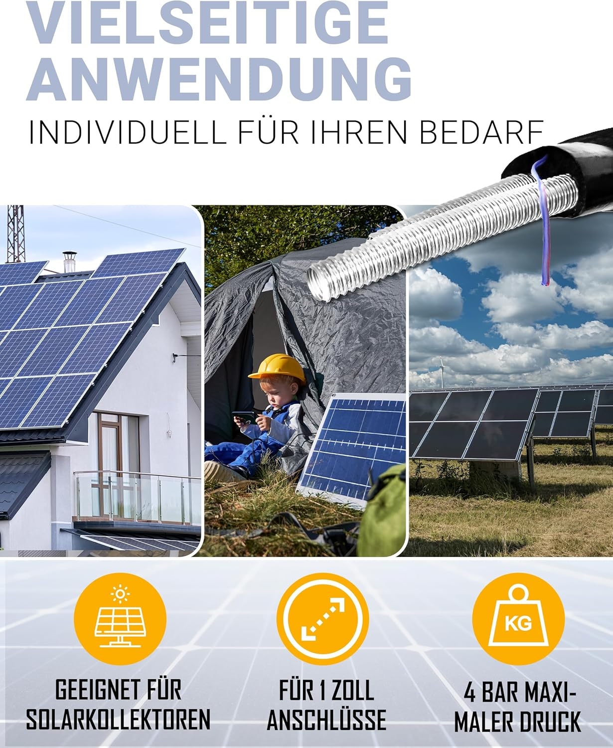 DN20 (1") Solarrohr Solarleitung Edelstahlwellrohr mit 13mm EPDM Isolierung, 5m – Bild 4