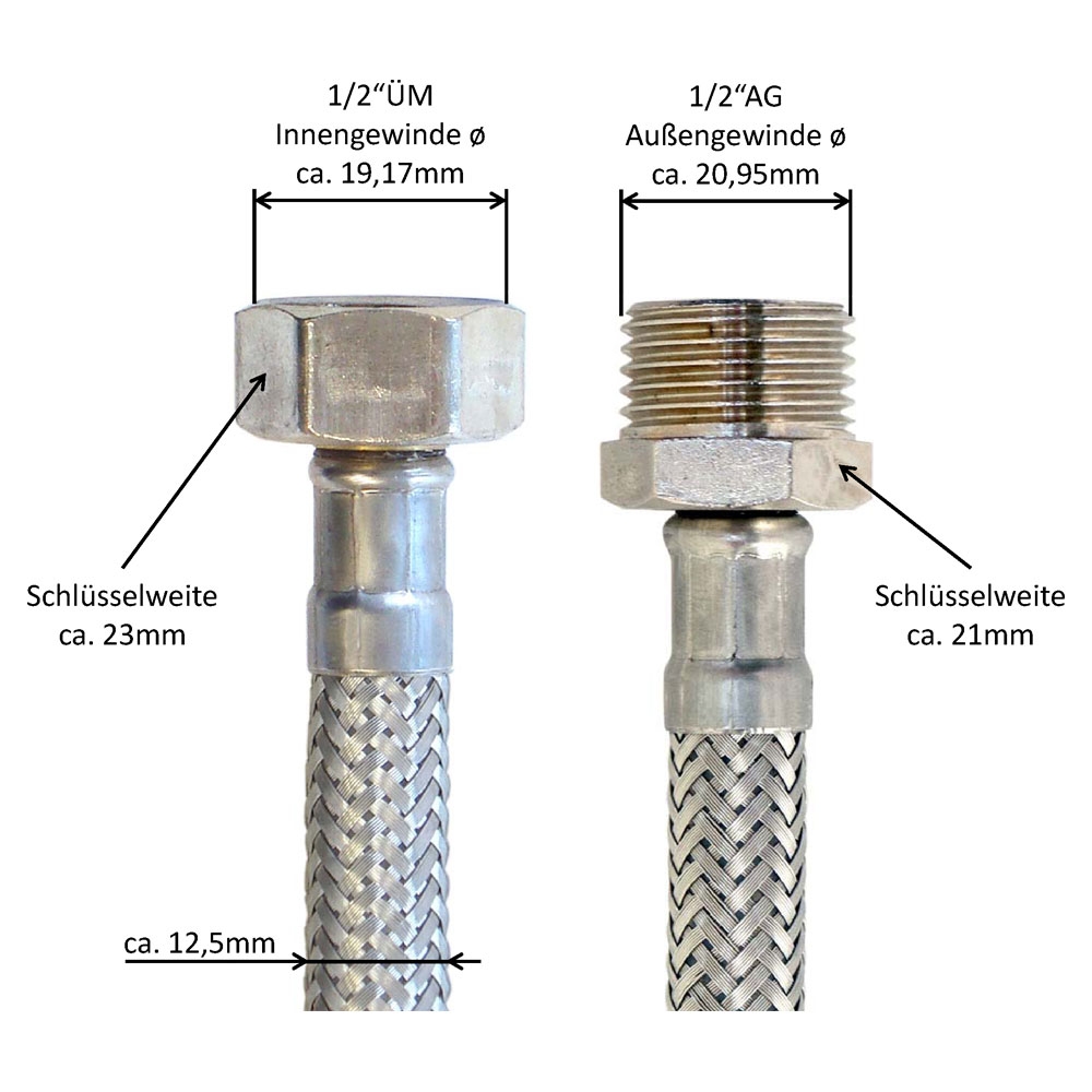 Flexschlauch 1/2"ÜM x 1/2"AG für Trinkwasser, DN08, Inliner HDPE, PN10, -15 bis 70°C, 20cm – Bild 3