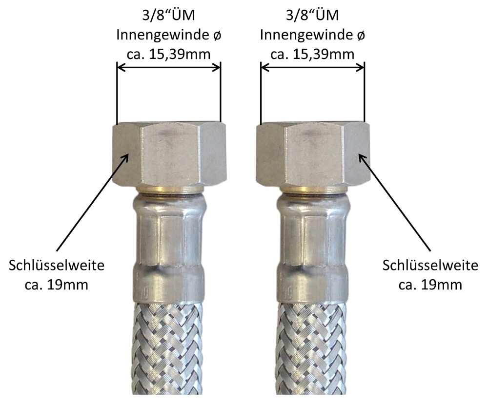 Flexschlauch 3/8"ÜM bds. für Trinkwasser, abwischbarer LDPE Schicht, DN06, PN10, -15 bis 70°C, 30cm – Bild 4