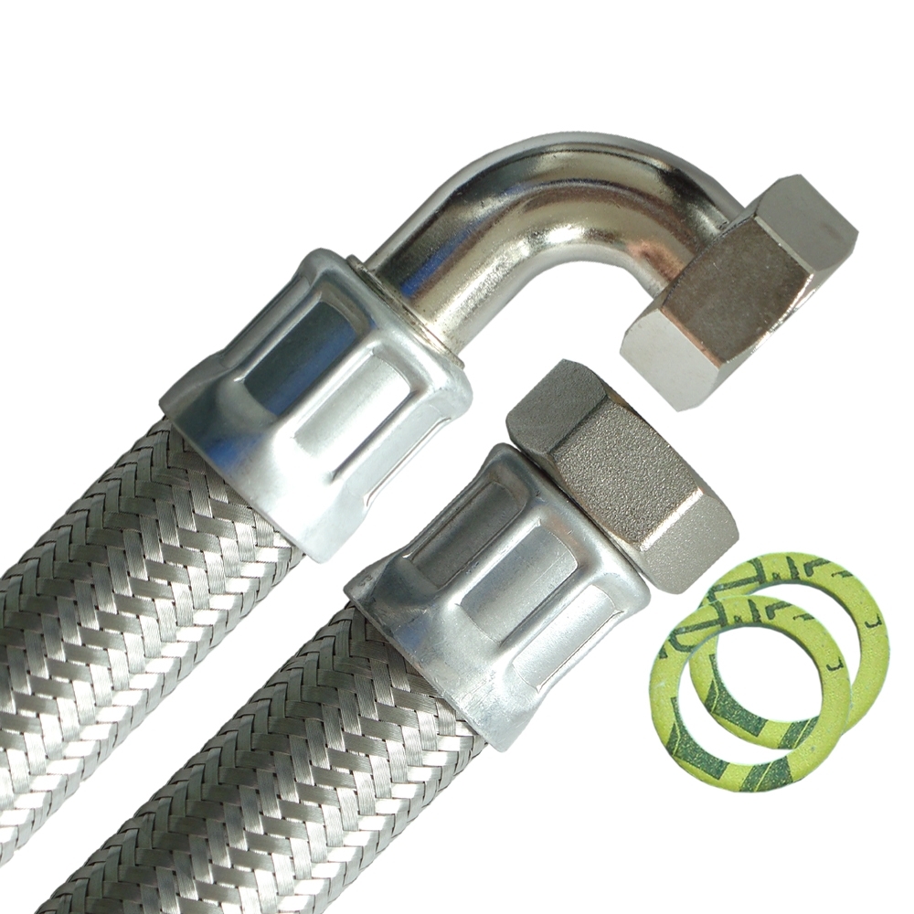 Flexschlauch 1"ÜM x 1"ÜM Bogen, DN25, Inliner EPDM, Geflecht VA, PN10, -20 bis 90°C, 30cm – Bild 2
