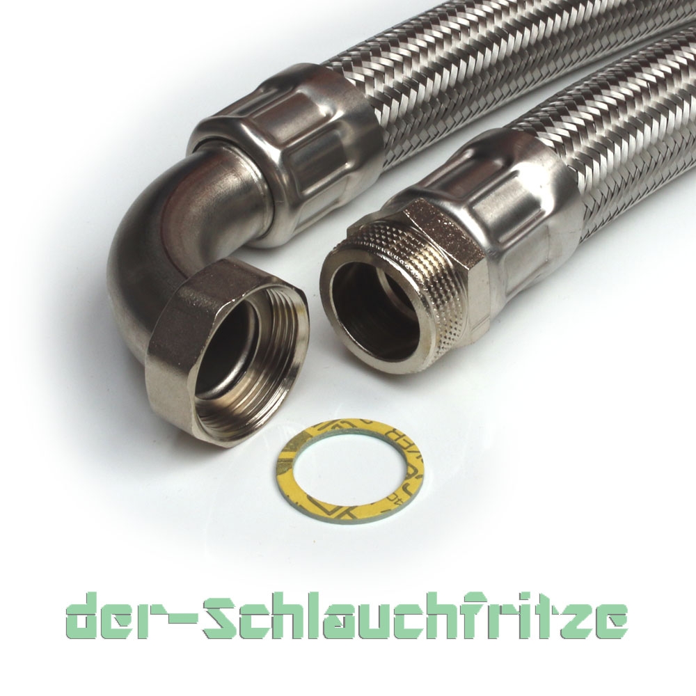 Flexschlauch 1 1/4"AG x 1 1/4"ÜM Bogen, DN32, Inliner EPDM, Geflecht VA, PN10, -20 bis 90°C