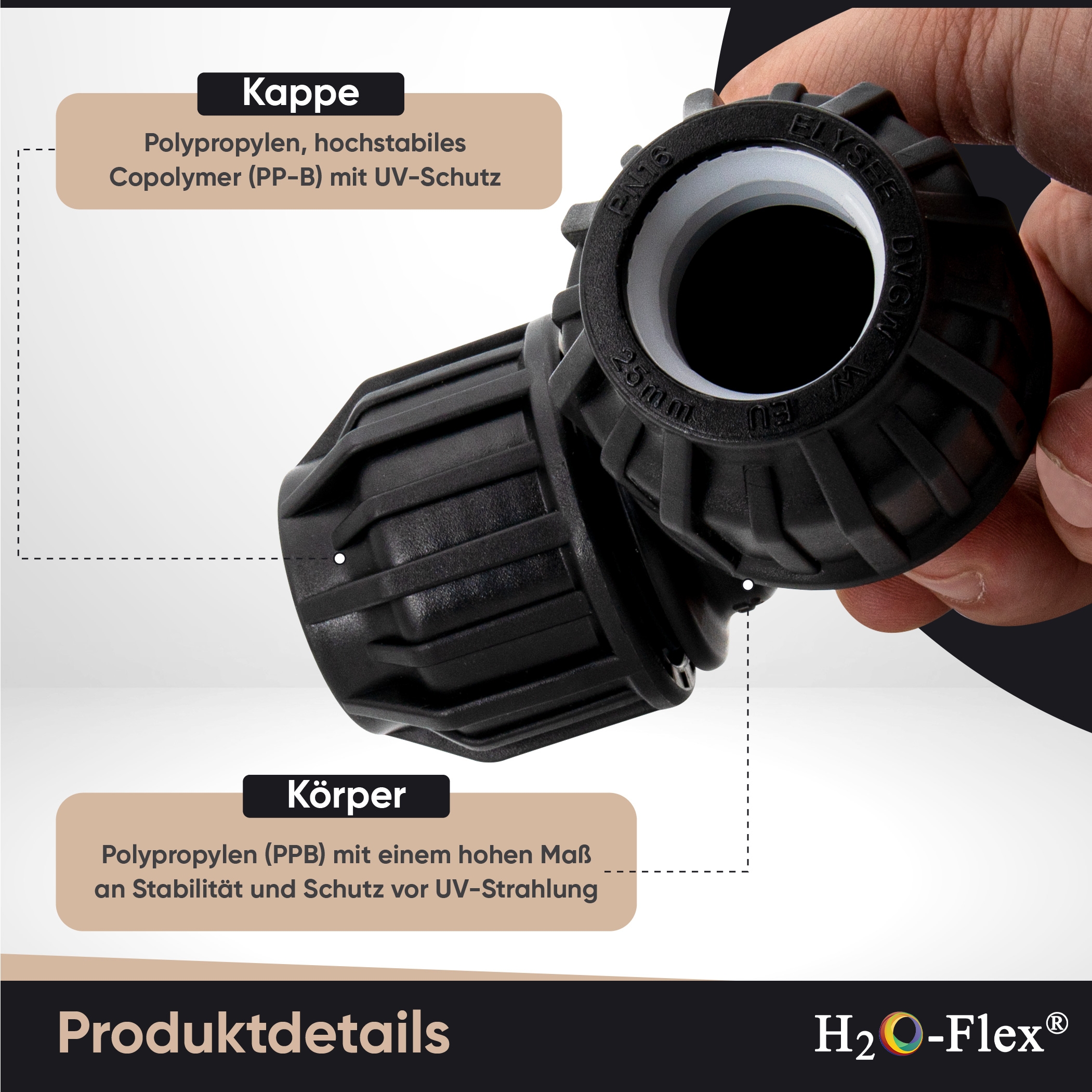 20er PP Klemmfitting Bogen / 90° Winkel für PE Rohr – Bild 3