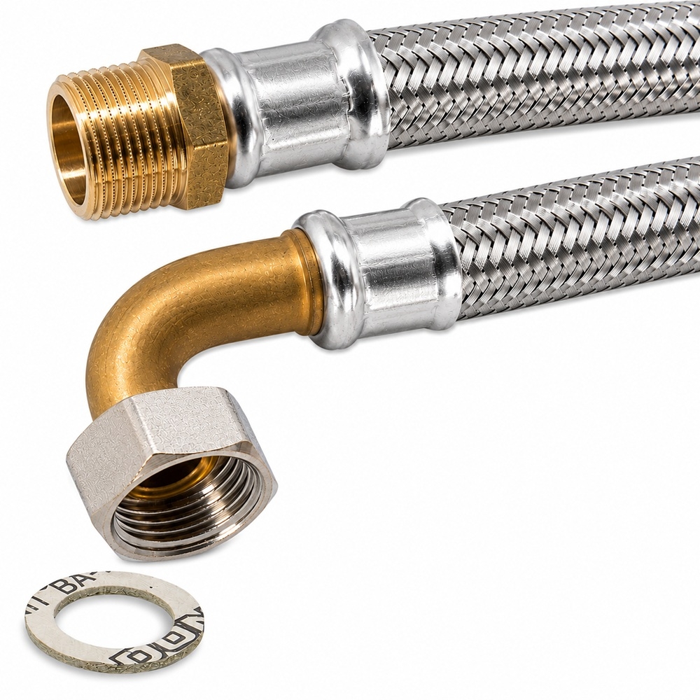 Flexschlauch 1"AG x 1"ÜM Bogen für Trinkwasser, DN25, Inliner HDPE, PN10, -15 bis 70°C